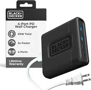 Black+Decker Usb C Fast Charger 65w 4 Port, Usb C, Black