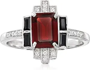 Ross-Simons 1.80 Carat Garnet And .20 Ct. T.W. Black Spinel Ring With .10 Ct. T.W. White Topaz In Sterling Silver