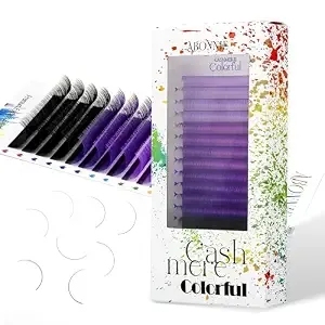Colored Lash Extensions, 16 Rows Cashmere Eyelashes, 0.07 D Curl 12-15mm Classic Eyelash Extensions, Single Lash Extensions For Professional Salon Use (0.07-C-Purple Gradient 12-15mm)