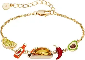Alex And Ani Taco Inline Charm Bracelet - Gold-Plated, Crystal & Enamel - Adjustable Charm Bracelet - Dainty Charm Bracelet - Taco Lover Gift