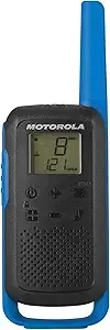 Motorola Solutions, Portable Frs, t270, Talkabout, Two-Way Radios, Rechargeable, 22 Channel, 25 Mile, Black W/Blue, 2 Pack