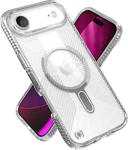Speck Presidio Perfect Clear Grip For Iphone 17 Air Case, Clicklock Interlock, Slim Protective Case, Clear/Clear/Silver