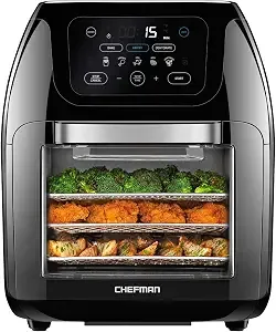 Chefman Multifunctional Digital Air Fryer+ Rotisserie, Dehydrator, Convection Oven, 17 Touch Screen Presets Fry, Roast, Dehydrate, Bake, Xl 10l Family Size, Auto Shutoff, Large Easy-View Window, Black