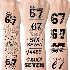 Black 6 7 Temporary Tattoos, 8 Sheets Funny 67 Party Favors Decorations, Six Seven Number Tattoo Stickers For Sport Teams Activity Party Supplies Gifts Prizes Rewards