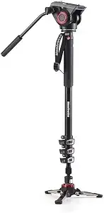 Manfrotto Video Monopod Xpro+, Camera And Video Support Rod With Video Head, 4-Section In Aluminum With Fluid Base, Photography Accessories For Content Creation, Video, Vlogging