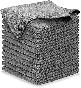 Usanooks Microfiber Cleaning Cloth Grey - 12 Pcs (12.5"x12.5") - High Performance - 1200 Washes, Ultra Absorbent Microfiber Towel Weave Grime & Liquid For Streak-Free Mirror Shine - Car Washing Cloth