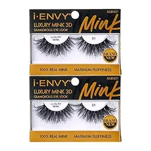 I-Envy Luxury Mink Collection False Eyelashes 100% Real Mink Glamorous Eye Look Lashes Maximum Fluffiness 3d Multi-Curl Angle (2 Pack)