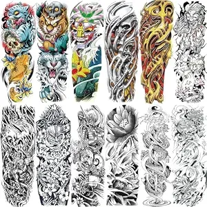 Halloween 12 Sheets Sleeve Temporary Tattoos Men Women Skull Dragon