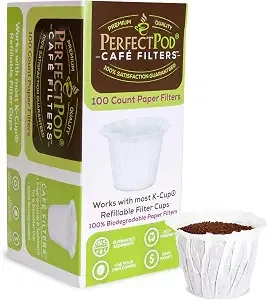 Perfect Pod Café Filter Paper Liners For Reusable K Cup Coffee Pods, 100 Ct
