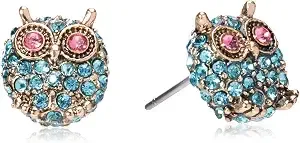 Betsey Johnson Pave Owl Stud Earrings