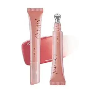 Joocyee Crystal Lip Gloss Hydrating Essence Tinted Nourishing Lip Serum With Ice Cube Metal Tip Applicator Sheer Watery Glow Moisturizing Makeup For Dry Lips - Nude Pink