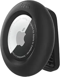 Belkin Apple Airtag Secure Holder With Clip - Durable Scratch Resistant Case Air Tag Spring Loaded Attach To Backpack, Clothing, And Luggage Black