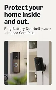 Ring Battery Doorbell (Newest Model), Matte Mocha With Indoor Cam Plus, Black