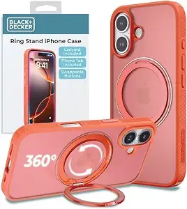 Black+Decker 360°Spin Magnetic Stand For Iphone 16 Pro Case, Coral