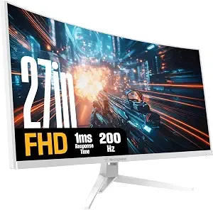 Westinghouse 27 Inch Curved Gaming Monitor, 200hz, 1ms, Fhd 1080p, 3000:1 Contrast Ratio, 118% Srgb, 1500r, Amd Freesync, Eyecare, For Pc Games With Built-In Speakers, Displayport, hdmix2-White