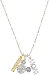 Disney Mickey Mouse Two-Tone Crystal Pendant Necklace Silver Plated