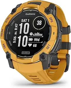Garmin Instinct® 3 – 50 Mm, Solar, Rugged Outdoor Gps Smartwatch, Built-In Flashlight, Alpine Rush Collection Limited Edition Color, Sunburst With Sunburst/Gray Band
