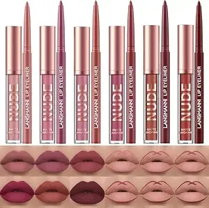 Langmanni 6 Matte Lipstick With 6 Lipliners Durable Makeup Set,Long-Lasting Non-Stick Cup Not Fade Waterproof Pigmented Velvet Lipgloss Kit Beauty Cosmetics Makeup Gift For Women (#A)