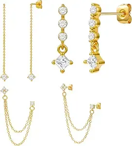 Cicy Bell Dangle Chain Earrings For Women 18k Gold Plated Stack Earrings