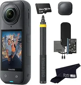 insta360 x5 Extended Selfie Stick Drone View Bundle ((3m/9.8ft))-8k Waterproof 360 Action Camera With 1/1.28" 48mp Sensors, 8k 360 Hdr Video - Bundle Includes 3m Selfie Stick, Lens Cap (256gb)