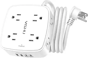 Yishu 6ft Surge Protector Power Strip With 8 Widely Outlets & 4 Usb Ports