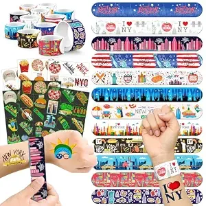 96 Pcs New York Party Favors Set – 72 Pre-Cut Temporary Tattoos & 24 Slap Bracelets, Perfect For Travel Parties & City-Themed Celebrations
