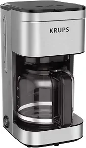 Krups Coffee Maker 10 Cups Simply Brew Stainless Steel Drip Coffee Maker, 900 Watts Coffee Filter, Drip Free, Dishwasher Safe Pot , Black & Silver