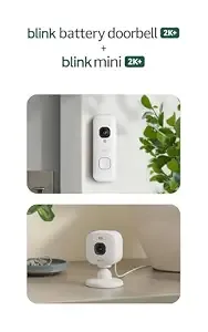 Blink Battery Doorbell 2k+ (Newest Model) And Mini 2k+ (Newest Model) — 2k Video Resolution, Enhanced Audio. Sync Module Core Included - 1 Camera + Battery Doorbell 2k+ (White)