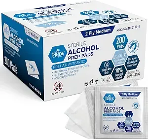 Med Pride Sterile Alcohol Prep Pads, 70% Isopropyl, 2-Ply, 200-Count Pack