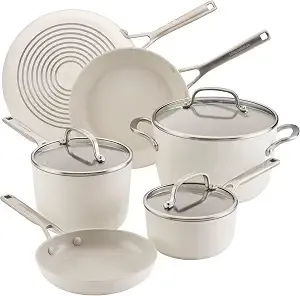 Kitchenaid Hard-Anodized Induction Cookware Set, 9-Piece, Porcelain White