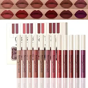 12pcs Matte Liquid Lipstick Set, Dark Bright Red 24-Hour Lip Gloss Kit Long-Lasting Waterproof Lip Stain Non-Stick Cup Not Lipgloss Set For Women
