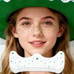 St Patricks Day Accessories Green Glitter Shamrock Freckles Temporary Tattoos - Sparkly Clover Face Stickers For Women Kids, Waterproof Shimmer Irish Party Makeup Favors (8 Sheets)