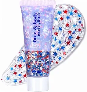 4th Of July Star Glitter Outfits Accessories For Women Kids,Red White And Blue Face Body Glitter With Firework Strip Ribbon Sequins For Usa Pride 250th Anniversary Independence Day