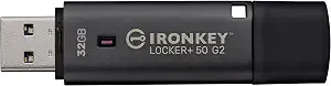 Kingston Ironkey Locker+ 50 g2 32gb Encrypted Usb Drive - Fips 197 - Aes-Xts Protection - Multi-Password Security - Usb 3.2 Gen 1 - iklp50g2/32gb