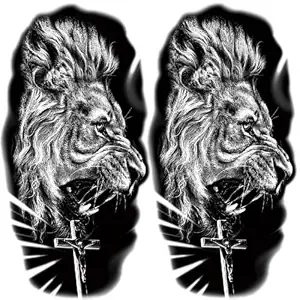 2 Sheet Black And Grey Jesus Lion Cross Temporary Tattoos For Men