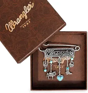 Wrangler Western Brooch Pin Vintage Turquoise Safety Pin Accent Jewelry