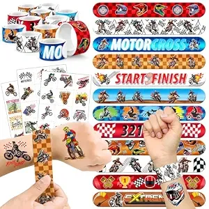 60 Pcs Dirt Bike Party Favors Set - 36 Temporary Tattoos Sticker & 24 Slap Bracelets For Kids, Perfect For Birthday Parties, Classroom Rewards And Gifts