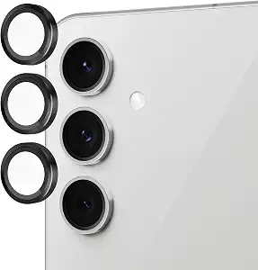 Pelican Samsung Galaxy s24 Fe 5g Camera Lens Protector With Aluminum Rings - 9h Tempered Glass - Durable Anti-Scratch, Anti-Shatter, Hd View With Night Shoot, Case Friendly, Easy To Install - Black