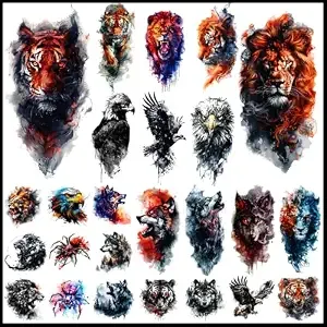 Charlent Watercolor Wild Animal Temporary Tattoos For Men Adult