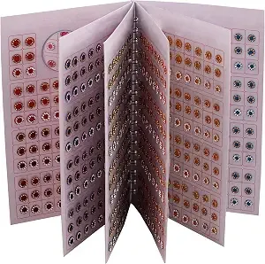 Vama Round Multicolour Forehead Sticker Kumkum Golden & White Crystal Rhinestone Indian Bindi Book For Women (Bindi Booklet Stone - 948 Bindis)
