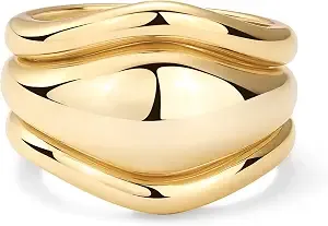 Pavoi 14k Gold Plated Chunky Stackable Rings Set For Women - Cubic Zirconia Bands Set - 3 Statement Rings Pack