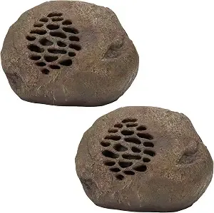 Alpine Corporation 9" Tall Solar Bluetooth Rock Speaker, Brown, Set Of 2
