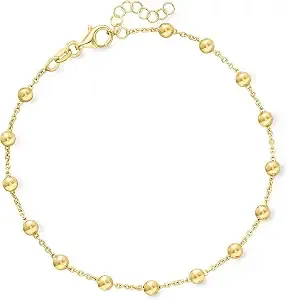 Ross-Simons Italian 18kt Gold Over Sterling Bead Station Anklet. 9 Inches