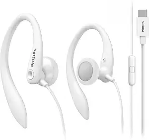 Philips Usb-C Wired Earbuds With Microphone & In-Line Control, Over Ear Earhook, Compatible With Iphone 15 & 16, Samsung, Android Type-C Phones, Secure Fit Sports Running Headset