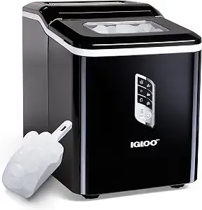 Igloo Handled Portable Ice Maker With Scoop - Ice Maker With Led Control Panel & 1 Quart Water Tank - Ice Cube Maker Produces 26 Lbs. Of Ice In 24 Hours With 9 Large Or Small Cubes In 7 Minutes- Black