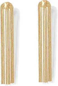Pavoi 14k Gold Plated Long Tassel Dangle Earrings For Women, Chain Earrings