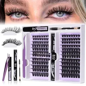B&Qaugen Lash Extension Kit 192 Pcs Eyelash Extension Kit D Curl Lash Clusters Kit Wispy Individual Lash Kit Diy Lash Extension Kit With Lash Glue And Remover Applications (b05+b06, Kit)