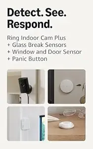 Ring Indoor Cam 2k Safety Pro Kit, 5-Piece, Ring Indoor Cam 2k, Black With 24/7 Live View With Break-In & Emergency Detection