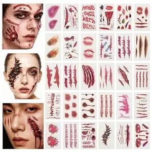 60 Sheets Temporary Scar Tattoos, Realistic Zombie Scars And Wounds