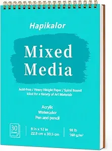 Mixed Media Sketchbook 9"x12" Multimedia Sketchbook, 30 Sheets Sketch Book